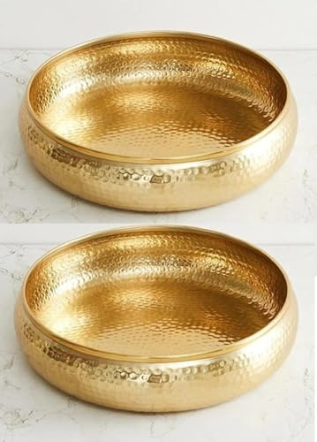 BishtHub Dekorative Urli-Schüssel aus Metall, dekorativ, gehämmert, traditionelle Potpourri-Schüssel für Büro und Zuhause, 25,4 cm Durchmesser, 2 Stück