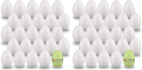 MCE-Commerce A336025 Styroporeier 6 cm, 25 Stück, zum Basteln und Dekorieren an Ostern, Styropor, Weiss (Packung mit 2)