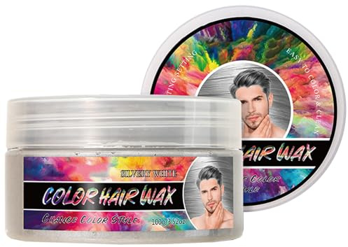 Crème de Teinture Capillaire Temporaire pour Hommes et Femmes,Cire Colorante Temporaire pour Cheveux,Cire Colorante Temporaire pour Cheveux Foncés,Cire Capillaire Instantanée,Gris Argenté,100g