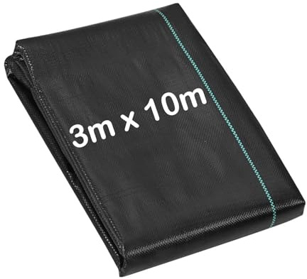 Weed Control Membrane, Garden Weed Fabric Barrier, Landscape Woven Ground Patios Paths Cover Mat & Flower Bed, UV Resistant Stabilised Black, Premium Weed Suppressant Membrane (3m x 10m, 100 GSM)