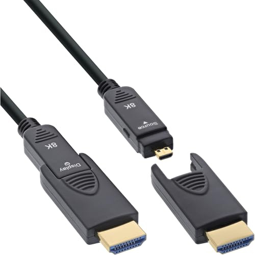 InLine® Câble HDMI AOC Ultra High Speed 2.1 avec connecteurs amovibles, 8K/4K HDR eARC, contacts plaqués or, flexible à poser, 10 m, 17910O