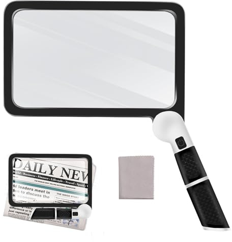 5X Magnifying Glass with Light – Adjustable Warm/Cool LED Illuminated Reading Magnifier, Foldable Large Lens for Seniors, Hobbies & Low Vision, Anti-Glare Non-Slip Grip​