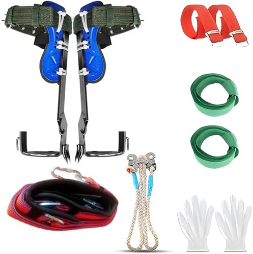 Attrezzatura professionale per l'arrampicata dell'albero, set di chiodi e artigli doppi in acciaio temprato ad induzione, punte a 5 bordi con canali di sangue, regolabile in altezza, con cintura di
