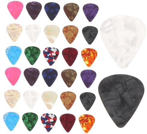 BESTonZON 32 Stück Teiliges Plektrum für Gitarre und Ukulele Stärken Langlebige Gitarren Picks für Gitarre Akustikgitarre Bass Glatte Oberfläche für Anfänger und Musiker
