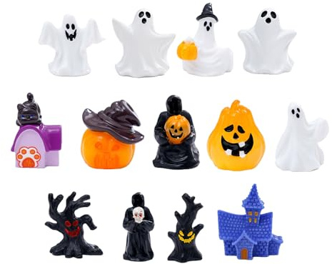 Guaber 13 figuras de Halloween en miniatura para decoración de calabaza, calavera, espectro, adorno de resina para estante y alféizar de ventana