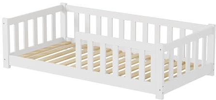 ALPHA Pine Wood Kids Bed Frame White Children Bed Frame Toddlers Bed for Girls or Boys Bedroom Furniture, Mattress (WITHOUT) 80x160 cm