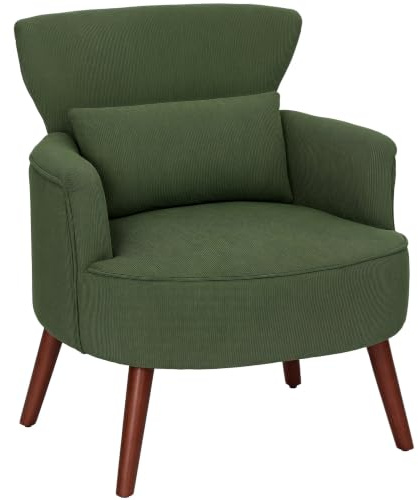 HOMCOM Sessel Loungesessel mit Armlehnen Kissen Holzbeine Grün | Polstersessel, Armlehnensessel mit Kordoptik, Lesesessel, für Wohnzimmer, Schlafzimmer