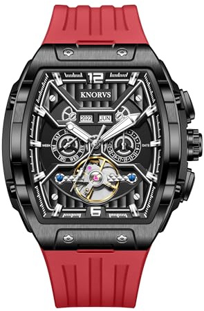 singmay Herr Tourbillon automatisk mekanisk klocka – rostfritt stål silverfodral, skeletturtavla, silikonrem, 30 m vattentålig, Blackb, Klassisk