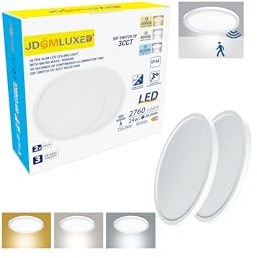 JDGMLUXED 2 Stück Led Deckenleuchte Flach, 24W Led Lampen Deckenlampen,IP44 | Lampe mit Bewegungsmelder Innen, 3000K/ 4000K/ 6500K, Ø 30cm, Geeignet für Flure, Treppenhäuser, Keller, Hauseingang, Garage