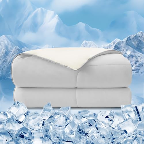 EMME Kühldecke Sommerdecke Kühlend - 155 x 220 cm Doppelseitig Kühlende Decke Arc-Chill Q-Max>0,45 Kühlende Bettdecke Dünne Steppdecke Cooling Blanket Kuscheldecke, Hellgrau