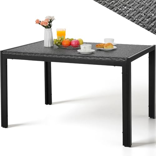 LIFERUN Tavolo da Giardino Rettangolare 4-6 Persone in PE Rattan, 119x74 cm
