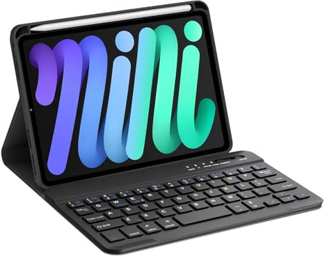 Occtingkind Cover con Tastiera Bluetooth per iPad Mini 7 e 6 Generazione, Senza Retroilluminazione, Custodia Protettiva 8.3 Pollici, Magnetica Rimovibile, Layout Italiano QWERTY, USB-C, Nero