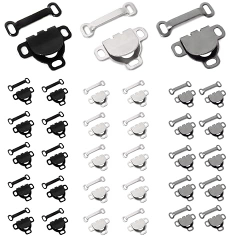 Wcawnlt 30 Ganchos Pantalon Costura Cierre, attache salopette pantalon, cierre metal resistente negro plata gris para ropa reparacion DIY accesorios costura hogar