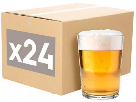 Argon Tableware Grand Islington Pint Beer Glasses 650ml (23oz) – Pack of 24, Toughened Stackable Bar Glasses, Dishwasher Safe, Durable Glasses for Lagers, Ales & Ciders