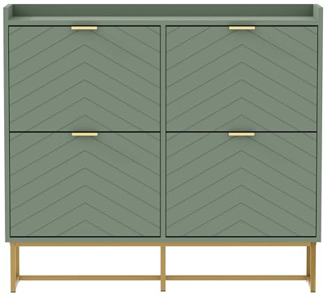UEV Schuhschrank schmal mit 4 Klappen, 100x24x103,5cm Schuhregal (Grün)