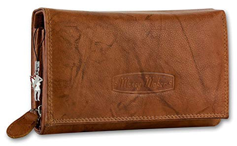 Money Maker Damen Kellnerbörse Geldbörse braun Leder 15.5x3x9.5cm OPJ704C Leder Kellnerbörse
