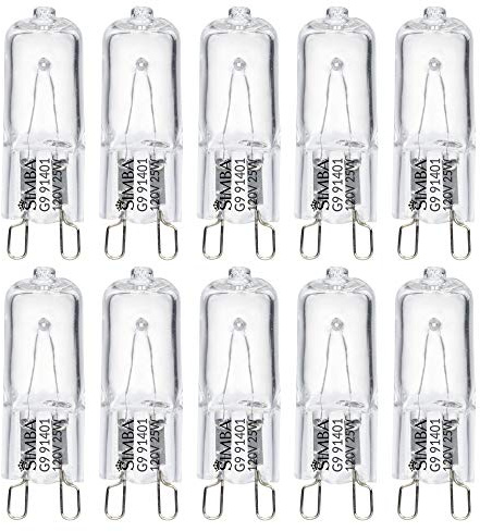 Simba Lighting Halogen Light Bulb G9 T4 25W JCD Bi-Pin (10 Pack) for Chandeliers, Pendants, Cabinet Lights, Landscape Lights, Desk and Floor Lamps, Wall Sconces, 120V Dimmable, 2700K Warm White