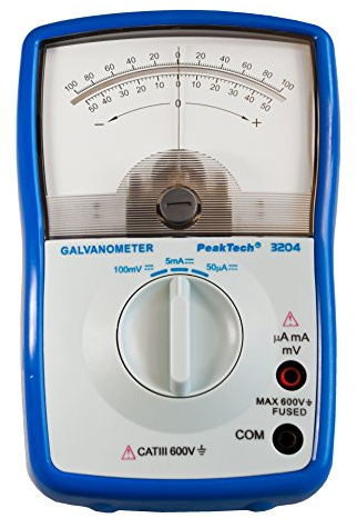 PeakTech P 3204 Analog Galvanometer +/50mA; +/5mA; +/100mV; Cat III 600V; Stromstärkemesser/Stromrichtungsmesser mit Drehspulmesswerk und Speigelskala, 1 Stück