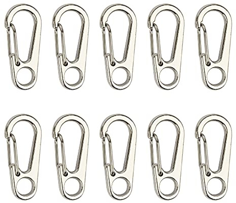 Temlum karbinhake i aluminium, 3,3 cm minikarbinhakesset, karbinhake med snäppstängning, nyckelhängare krok för camping, resor, vandring (10 stycken) (silver)