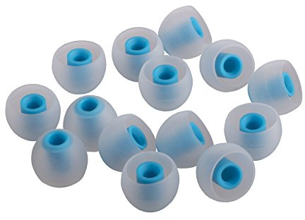 Xcessor (M 7 paia (14 pezzi) di ricambio in silicone per auricolari in-ear di medie dimensioni, gommini di ricambio per cuffie intrauricolari popolari, trasparente/blu
