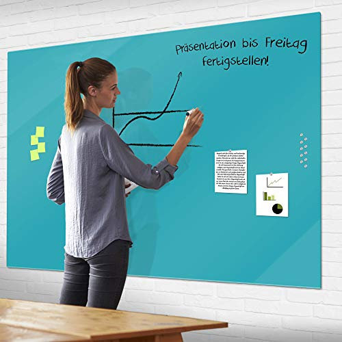 banjado® XXL Glas Magnettafel mit 4 Magneten - Magnetwand 100x70cm mit Motiv Türkis - Memoboard/Pinnwand magnetisch, beschreibbar, perfekt für die Küche - Magnetboard Wandbild/Wandtafel