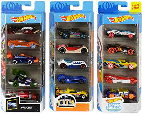 Hot Wheels Track Bundle mit Hot Wheels City Track Builder X-Raycers 5er-Pack Druckgussautos im Maßstab 1:64, bunte Grafiken, exklusive Geschenkidee ab 3 Jahren