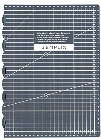 SEMPLIX Schneidematte A3 selbstheilend faltbar 45x30 cm (dunkelgrau) | Selbstheilende A3 Schneidematte 45 x 30 cm – faltbar, ideal für Basteln, Nähen, Patchwork und DIY-Projekte.
