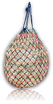 Red de heno extra grande para caballos de 5 x 5 cm, malla adecuada para las especies, mejora la digestión, saco de alimentación para ponis, caballos jóvenes, cabras viejos (1 x negro-rojo)