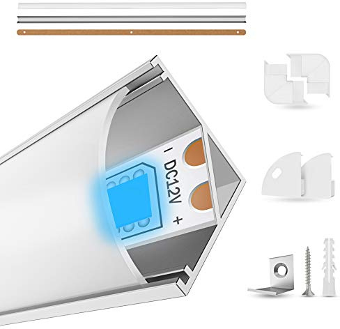 Edelhand LED aluminium profile 10x1m - LED profile 45 degrees with frosted glass cover for perfect light - including corner connectors, mounting clips and drilling template