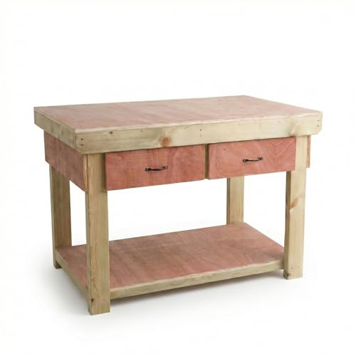 Arbor Garden Solutions Static V.1 Workbench, Eucalyptus Hardwood Plywood Top – Heavy Duty Garage Station with Drawers & Shelf (150cm / 5ft Length)