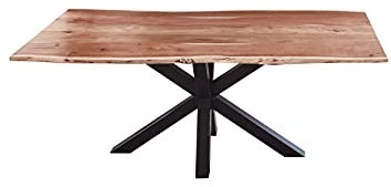 SAM Esszimmertisch 120x80cm Toledo, echte Baumkante, Akazienholz naturfarben, massiver Baumkantentisch mit Spider-Gestell Mattschwarz