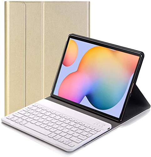 YGoal Tastatur Hülle für Galaxy Tab S7 FE 12.4,(QWERTY Englische Layout) Ultradünn PU Leder Schutzhülle mit Abnehmbarer drahtloser Tastatur für Samsung Galaxy Tab S7 FE SM-T730/T736/T735, Gold