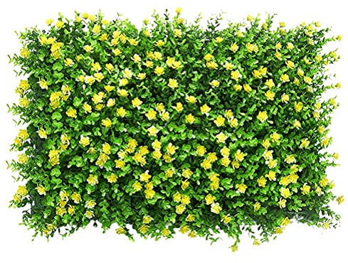 Giftik - Pannelli Artificiali in Legno di bosso per siepi e siepi in Erba Verde, per Esterni, per Giardino, casa, Giardino, Cortile, Decorazione di Nozze, 60 x 40 cm (Cintura Gialla Fiore eucalia)