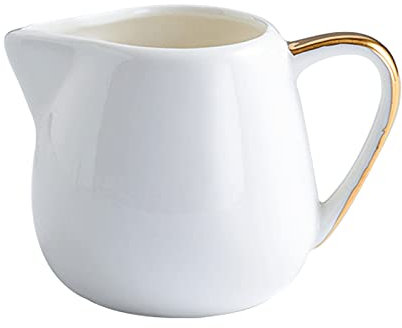 caihuashopping Sauce Boat White Gravy Boat with Gold-painted Edges, Ceramic Craftsmanship, Creamer Pot with V-shaped Mouth, Coffee Creamer Pitcher Gravy Boat (Size : Small)