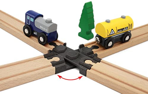 Locorico - Drehbare 4-Wege-Kreuzung für Holzeisenbahn kompatibel mit Brio