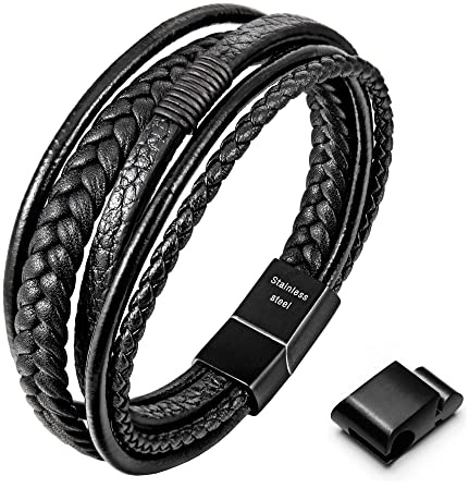 Speroto Armband för män, högkvalitativt läderarmband för män i svart och brunt, magnetlås av rostfritt stål, bra presentidé till män, 20cm, Läder