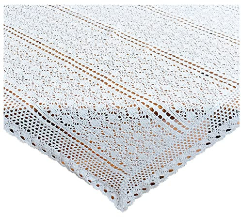 heimtexland ® Tischdecke Häkelspitze Landhaus Tischdeko Vintage Häkelborte Weiß Typ793 Mitteldecke 85 x 85 cm
