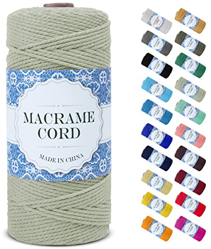 Uiopa Makramee Garn 2mm x 200m, Natürliche Baumwollgarn Baumwollkordel Farbig Baumwollschnur, Makramee-Garn Geflochten für DIY Basteln, Hängepflanze, Wandbehang, Weben Dekoration (Bohnengrün)