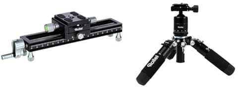Rollei Makroschlitten, Stabiler Foto/Video Makro-Einstellschlitten für DSLR und System Foto-Kameras. Schwarz & Compact Traveler Mini M1 I Schwarz I Leichtes Mini-Reisestativ aus Aluminium