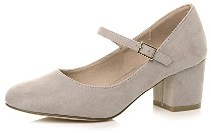 AJVANI Womens Ladies mid Block Heel Strap Work Evening Party Mary Jane Court Shoes Size