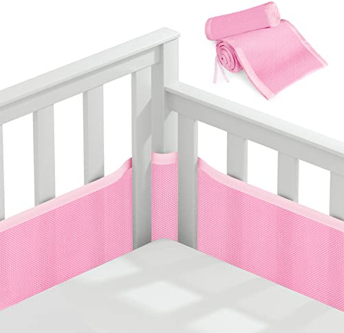 Vicloon Bettumrandung Babybett, 2 Pack Nestchen für Kinderbetten Kantenschutz Babybett, Atmungsaktive Polsterung, Rausfallschutz für Babybett, Abnehmbar Umrandungen, 340cmx30cm+160cmx30cm (Rosa)