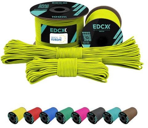 EdcX 2 mm Nylon Paracord 275 (50 e 100 m) – 100% Corda in Nylon, Cavo a 3 Fili, Cavo in Nylon 2 mm in Molti Colori (Sofit Yellow, 100 m)