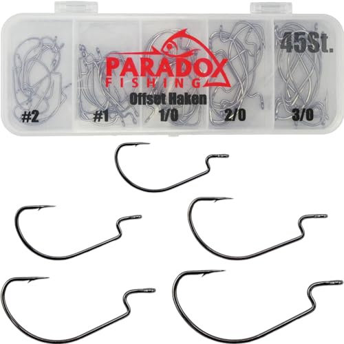 Paradox Fishing Lot de 45 hamecon Texan I Offset hamecons I I 9X chacun #2#1 1/0 2/0 3/0 I Hameçon Dropshot Hameçon Cheburashka