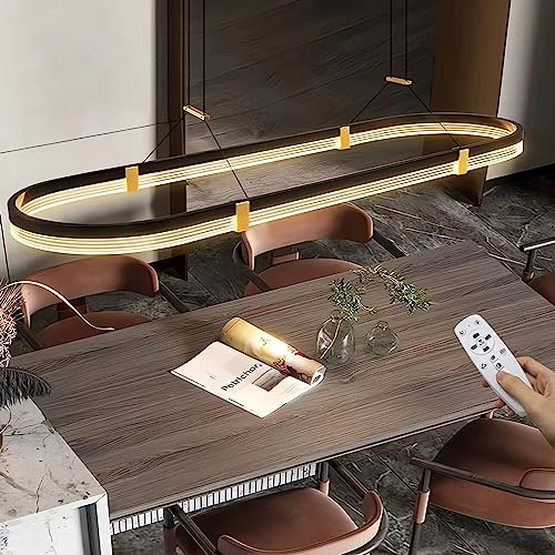 Moderne pendelleuchte esstisch Oval LED Lampe dimmbar mit Fernbedienung hängelampe Schwarz Esstischlampe Hängend Kronleuchter höhenverstellbar für Esszimmer Wohnzimmer Bürolampe küchenlampe 100cm,48W
