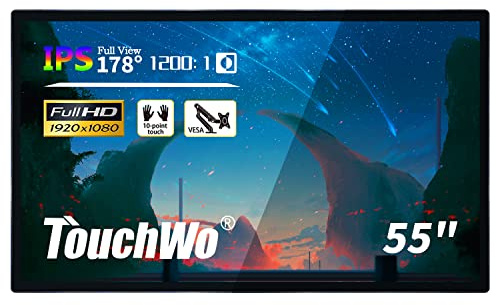 TouchWo 55 Zoll Kapazitiver Multi-Touch Industriemonitor, 16:9 Display 1920 x 1080P, Integrierte Lautsprecher, USB, VGA, DVI & HD-MI Anschlüsse, Digital Signage Displays für Werbung