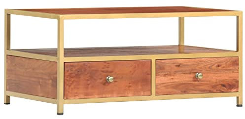 ADWOA Couchtisch 90 x 50 x 40 cm Massivholz Akazie Wohnzimmertisch Couchtisch Mit KüHlschrank
