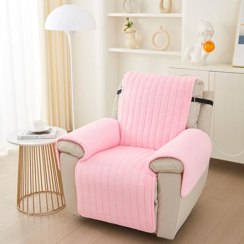 Highdi Sesselschoner für Relaxsessel 1 Sitzer Fernsehsessel Ruhesessel Bezüge, Weich Kunstkaninchenfell Sesselschutz Sesselauflage Universal Plüsch Sesselbezug Lehnenschutz (55x200cm,Rosa)