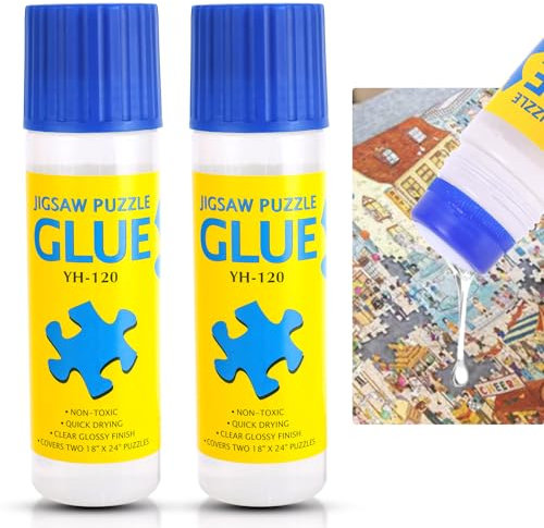 YIIFELL Puzzlekleber Klar, Puzzle Kleber Transparent mit Easy-On Applikator Kopf, Schnell Trocknend 2er Pack Ungiftiger Puzzle-Kleber für 1000/1500/3000 Teile - 120ml X2 Flasche