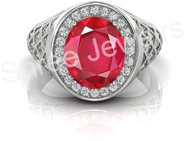 Shree Jewelrs Original zertifizierter natürlicher Rubin (Manik) Ring - 7.00 Karat / 7.88 Ratti zertifizierter handgefertigter Fingerring burmesischer Rubin Ring PANCHDHATU Ring für Damen und Herren