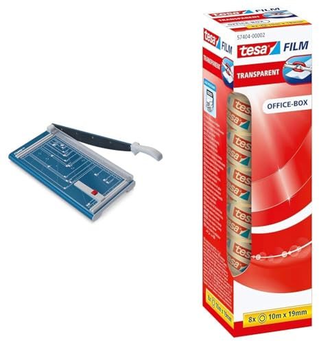 Dahle 534 Hebel-Schneidemaschine (bis DIN A3, Schnittlänge 460 mm, 15 Blatt Schneidleistung) Blau & tesafilm transparent - Transparentes Klebeband mit starker Haftung